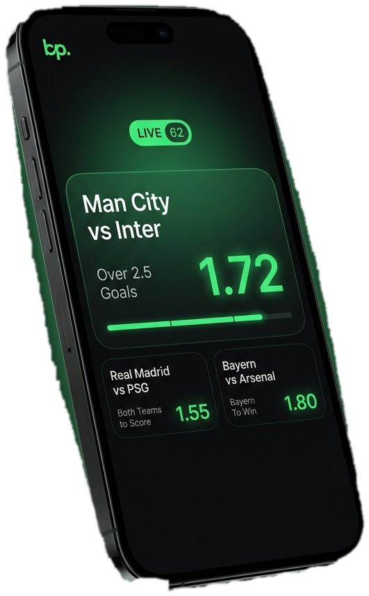 Bonpredict app showing live football signals with monospace odds